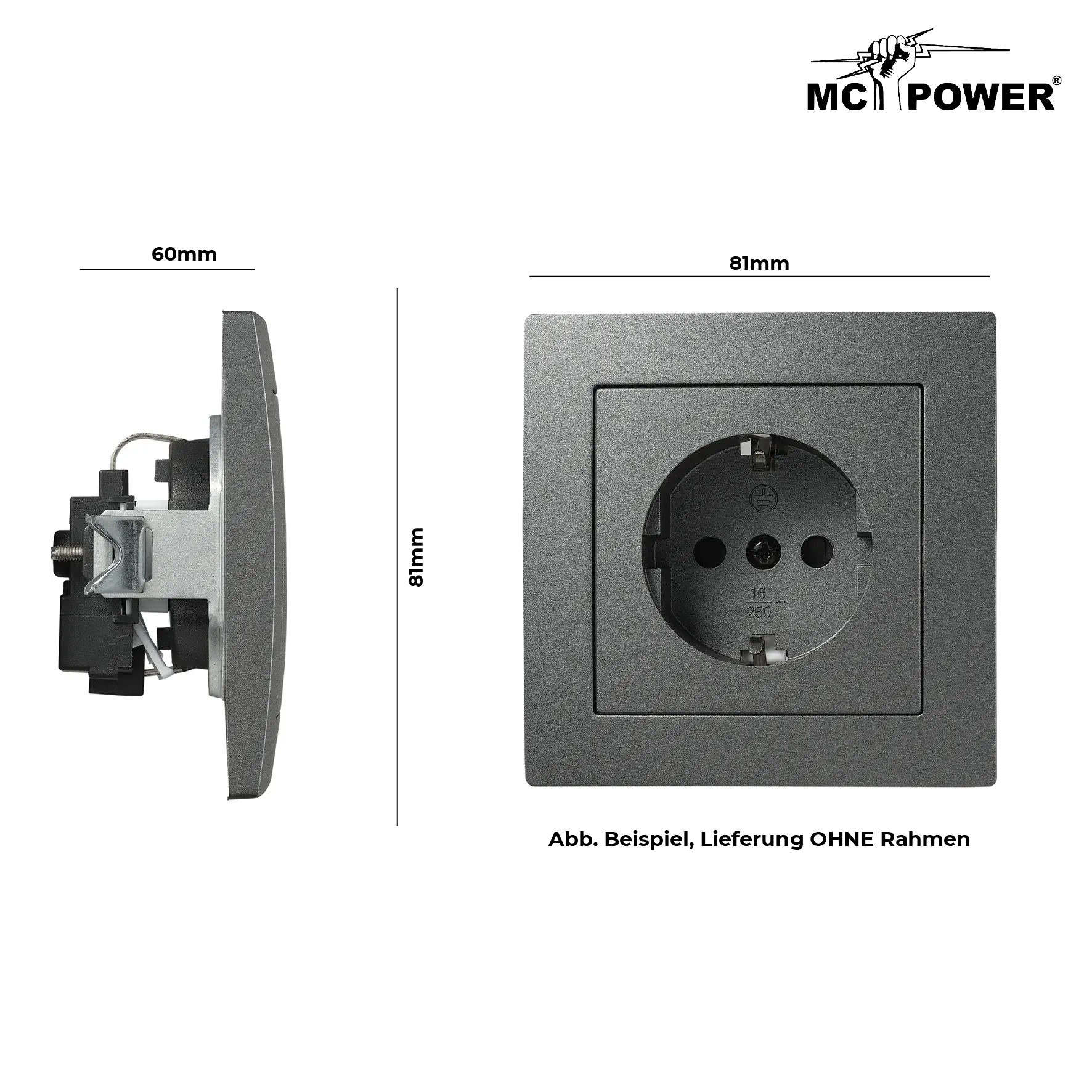Schutzkontakt-Steckdose McPower ''Flair'', 250V~/16A, Steckanschluss, anthrazit – Bild 3