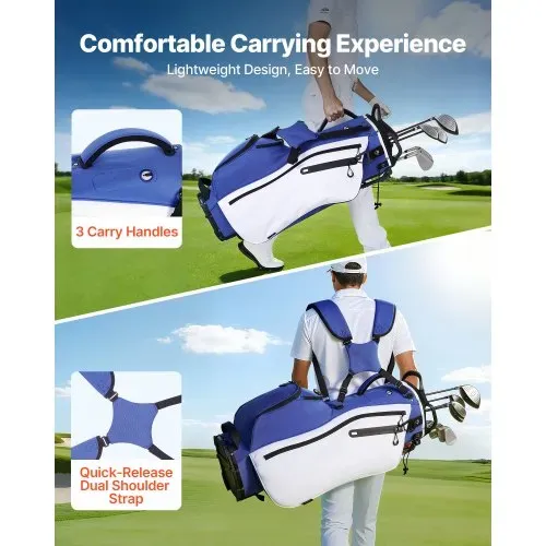 VEVOR Golfbag mit 7-Facher Einteilung, Golftasche mit Standfüßen Doppelschultergurt Durchgehenden Trennfächern Regenhaube Stautaschen, Caddybag aus Polyester für Herren Damen Golf Cartbag – Bild 2