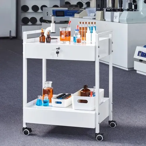 VEVOR Laborwagen, 2-stöckiger Allzweckwagen aus Edelstahl, Medizinwagen mit 2 Schubladen, Rollbarer Laborwagen, Weiß Servierwagen mit Lenkrollen für Labor, Krankenhaus, Zahnarztpraxis, Salon usw. – Bild 7