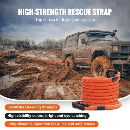 VEVOR 22 mm x 9 m Abschleppseil 13871 kg, Hochleistungs-Offroad-Bergegurt mit 2 weichen Schäkeln (20.000 kg) Extrem belastbar 30 % Elastizität Energie-Bergegurt für Jeep Auto LKW ATV UTV SUV Traktor – Bild 4