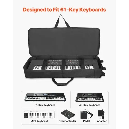 VEVOR Keyboardtasche, Keyboard Tasche für 61 Tasten, 1100 x 440 x 180 mm E-Klaviere Gigbag mit verstellbaren Schulterriemen, Tragegriffen & Rollen, 1680D, wasserabweisend & gepolstert für Keyboard VEVOR Keyboardtasche, Keyboard Tasche für 61 Tasten, 1100 x 440 x 180 mm E-Klaviere Gigbag mit verstellbaren Schulterriemen, Tragegriffen & Rollen, 1680D, wasserabweisend & gepolstert für Keyboard