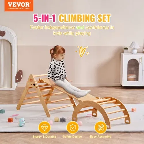 VEVOR Pikler-Dreieck-Set, 5-in-1-Kletterspielzeug für Kleinkinder, Indoor-Spielplatz, Montessori-Kletterset mit Dreieck, Rampe und Bogen, großes Klettergerüst aus Holz für Kleinkinder von 1–3 Jahren, Holzfarbe VEVOR Pikler-Dreieck-Set, 5-in-1-Kletterspielzeug für Kleinkinder, Indoor-Spielplatz, Montessori-Kletterset mit Dreieck, Rampe und Bogen, großes Klettergerüst aus Holz für Kleinkinder von 1–3 Jahren, Holzfarbe