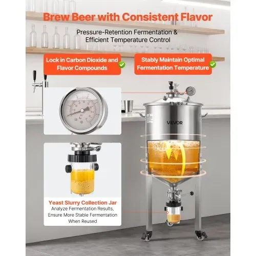 VEVOR konischer Gärbehälter Edelstahl 60 L Gärtank für Heimbrauen, Gärkessel mit konischem Boden & 3 Lenkrollen & Deckel & Griff & Thermometer, Gärfass für Wein- und Biergärung VEVOR konischer Gärbehälter Edelstahl 60 L Gärtank für Heimbrauen, Gärkessel mit konischem Boden & 3 Lenkrollen & Deckel & Griff & Thermometer, Gärfass für Wein- und Biergärung