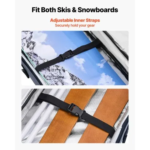 VEVOR Skitasche, bis zu 165 cm, Skibag, Skisack, Skicover, wasserdichtes 600D-Oxford-Gewebe, mit verstellbaren Innengurten, Skiersack für Skistöcke, Schutzbrillen, Handschuhe, Helme, Stiefel (Grau) – Bild 4
