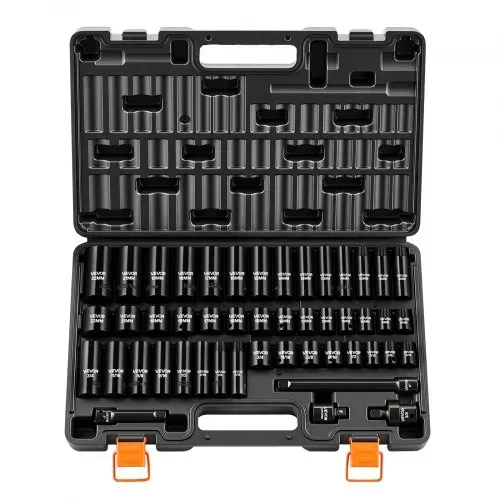VEVOR Schlagnuss-Set, 3/8 Zoll-Antrieb, 48-tlg., Sechskant-Steckschlüssel, SAE 5/16-3/4 Zoll & Metrisch 8-19 mm, 21-22 mm, Chrom-Vanadium-Legierungsstahl, Verlängerungsstange, Adapter & Koffer – Bild 10