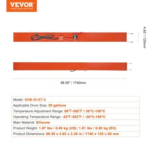 VEVOR 208L Metallfassung Eimerheizer Heizband 1200 W 30-150°C Einstellbar – Bild 6