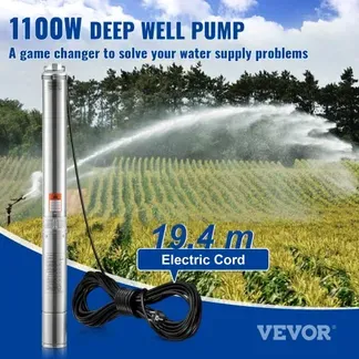 VEVOR Tiefbrunnen-Tauchpumpe, 1100 W, 230 V, 50 Hz, 7,1 m³/h max. Durchfluss, 105 m max. Förderhöhe mit 19,4 m Stromkabel, Edelstahl-Wasserpumpen für industrielle Bewässerung und den Heimgebrauch, IP68-Wasserschutzklasse VEVOR Tiefbrunnen-Tauchpumpe, 1100 W, 230 V, 50 Hz, 7,1 m³/h max. Durchfluss, 105 m max. Förderhöhe mit 19,4 m Stromkabel, Edelstahl-Wasserpumpen für industrielle Bewässerung und den Heimgebrauch, IP68-Wasserschutzklasse
