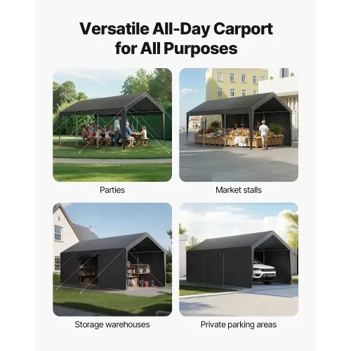 VEVOR Carport, 3,65 x 6,09 m Zeltgarage, Garagenzelt mit abnehmbaren Seitenwänden & Tür, robuster Autounterstand, Autoüberdachung UV-beständig, Ganzjahresschutz für Auto & Boot, Grau – Bild 2