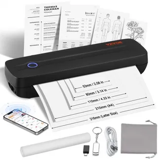 VEVOR mobiler Drucker tragbarer Thermodrucker Bluetooth-Tintenloser Drucker, Thermopapier im Format A4 A5 kompatibel mit iOS / Android / Laptop, 300 DPI Reisedrucker im Büro und zu Hause Schwarz VEVOR mobiler Drucker tragbarer Thermodrucker Bluetooth-Tintenloser Drucker, Thermopapier im Format A4 A5 kompatibel mit iOS / Android / Laptop, 300 DPI Reisedrucker im Büro und zu Hause Schwarz