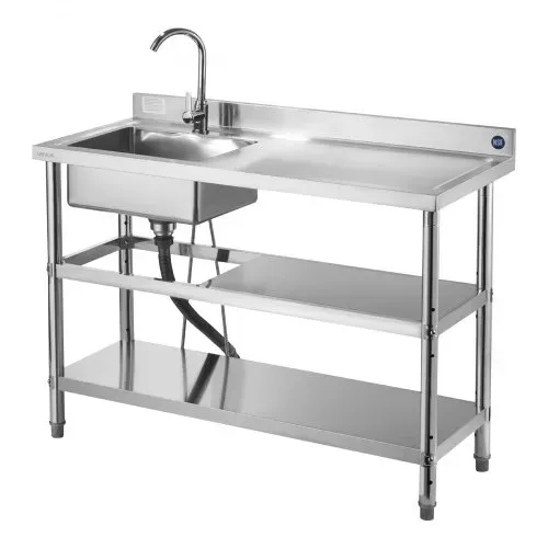VEVOR Spültisch Spülbecken Edelstahl (120 x 50 x 94 cm), Einzelbecken mit Wasserhahn & 2 Ablagefächern, Küchenspüle für Garage Restaurant, Waschtisch Außenspüle mit Arbeitsplatte (recht) – Bild 8