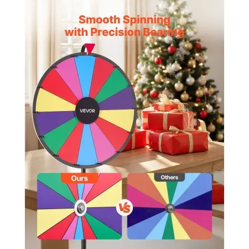 VEVOR Glücksrad Drehrad (61 cm) 14 Slots Glücksrad mit Stativ, höhenverstellbar, Lotteriespiele Gewinn-Roulette mit Tafelschwamm & 2 Markern, 6 Farben, ideal für Party Kneipe Messe Karneval – Bild 3