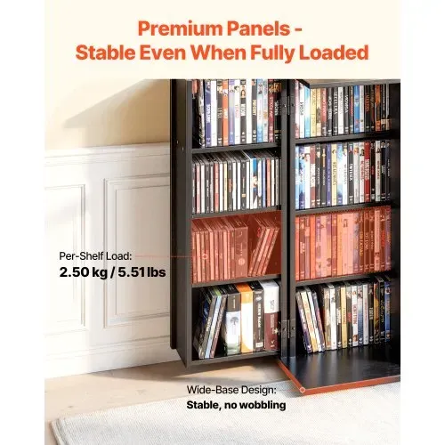 VEVOR DVD-Schrank mit 16 Fächern, Medienaufbewahrungsschrank Standschrank 610 x 368 x 846 mm, Platzsparendes CD-Schrank für CDs DVDs Bücher Spiele-Discs, Wohnzimmer Homeoffice Aufnahmestudio, Schwarz – Bild 2