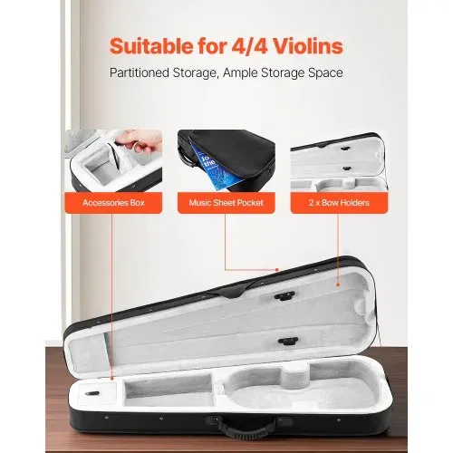 VEVOR 4/4 Violinenkoffer in voller Größe, wasserdichtes Nylon, Geigenkoffer, Geigenkasten mit Weichfutter, zwei Schultergurten, kratzfest, professionelle dreieckige Form, für Violine, schwarz – Bild 2