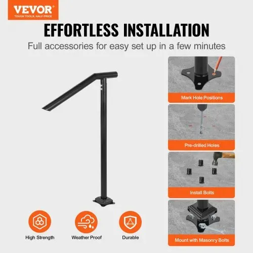 VEVOR Treppengeländer Stahl 102×71,3 cm Handlauf für 1 bis 3 Stufen Treppen Geländer 150 kg Traglast Eingangsgeländer formschön Handlauf Außen Rohrdicke 2 mm Schwarz Ideal für Outdoor-Garten Hinterhof VEVOR Treppengeländer Stahl 102×71,3 cm Handlauf für 1 bis 3 Stufen Treppen Geländer 150 kg Traglast Eingangsgeländer formschön Handlauf Außen Rohrdicke 2 mm Schwarz Ideal für Outdoor-Garten Hinterhof