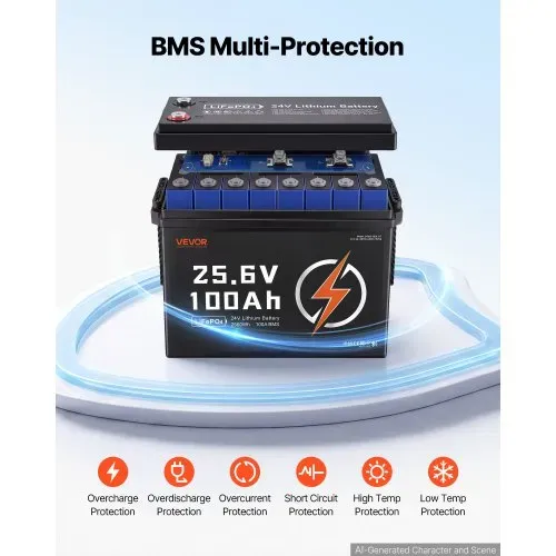 VEVOR LiFePO4 Batterie 24 V 100 Ah 100 A Lithiumbatterie mit Bluetooth BMS, Geeignet für Wohnmobile Campingwagen Solarenergiespeicher und Elektromotoren, 20-29,2 V DC, Niedertemperaturschutz, 2560 Wh – Bild 5