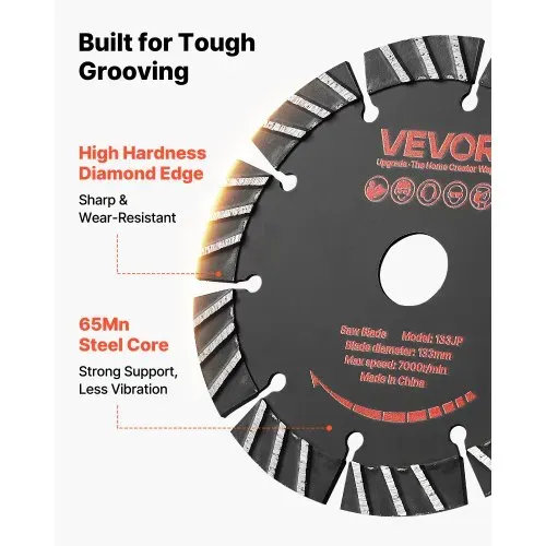 VEVOR 5 Stk. Diamanttrennscheiben 133 mm, Diamant-Sägeblätter mit 20 mm Bohrung & 13 mm Segmenthöhe, Max. 7000 U/min Diamantscheiben für Trocken/Nass Schneiden, Trennscheibe für Beton Mauerwerk Stein – Bild 3
