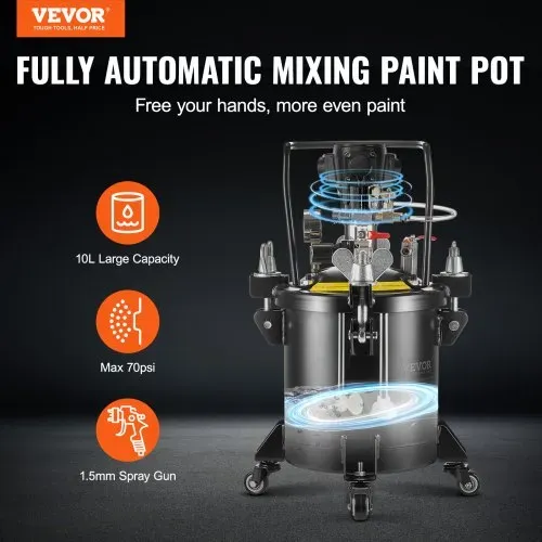 VEVOR Druckbehälter für Sprühfarbe, 10 L vollautomatischer Druckbehälter mit Rührfunktion, 70 psi einstellbarer Druck, Druckbehälter, Farbbehälter mit Spritzpistole und Schläuchen, für Malerei usw. VEVOR Druckbehälter für Sprühfarbe, 10 L vollautomatischer Druckbehälter mit Rührfunktion, 70 psi einstellbarer Druck, Druckbehälter, Farbbehälter mit Spritzpistole und Schläuchen, für Malerei usw.