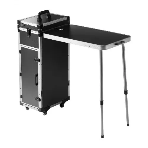 VEVOR Professioneller Make-up-Koffer aus Aluminium, Kosmetikkoffer, Werkbank mit Stützbeinen, Roll-Make-up-Koffer, extragroßer Trolley, Make-up-Reise-Organizer, mit 360° drehbaren Rädern, schwarz – Bild 9