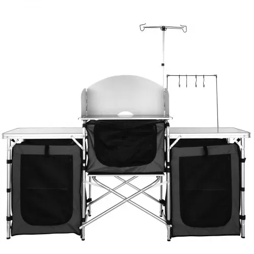 VEVOR Camping-Küchentisch, Klappbarer Outdoor-Kochtisch mit Aufbewahrungstasche, Aluminium-Kochstation mit 3 Schränken und Abnehmbarer Windschutzscheibe, Schneller Aufbau für Picknicks, Grill usw. – Bild 8