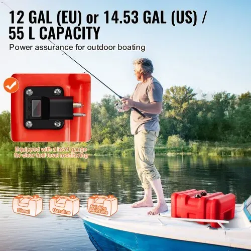 VEVOR Marine-Kraftstofftank, 55 L, tragbarer Bootstank mit Außenbordmotor, Kunststoff-Außenbord-Kraftstofftank für Marineboote mit Schlauch, leicht zu tragen für Yacht, Fischerboot, Deckboot, rot – Bild 3