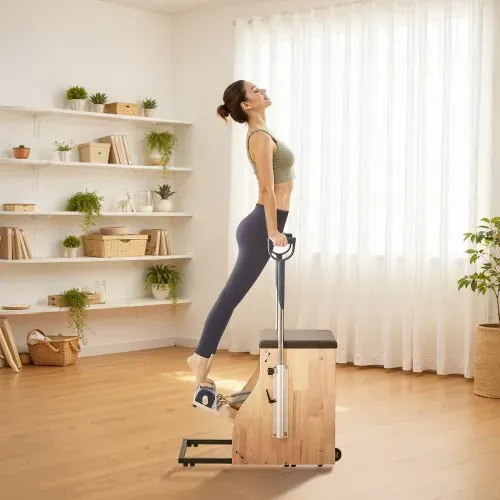 VEVOR Pilates-Stuhl, Kombi-Stühle mit geteilten Pedalen und Griffen, Yoga-Fitnesstrainer mit Rahmen aus Gummibaumholz, Trainingsreformer, Pilates-Widerstandstrainingsgerät für Training – Bild 7