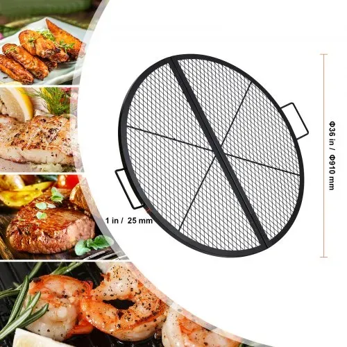 VEVOR Φ 910 x 25 mm X-Marks Feuerstellen-Grillrost, Faltbarer Runder Grillrost, Robuster Lagerfeuer-BBQ-Grillrost aus Stahl mit Griff & Stütz-X-Draht, Tragbares Camping-Kochgeschirr, Schwarz – Bild 6