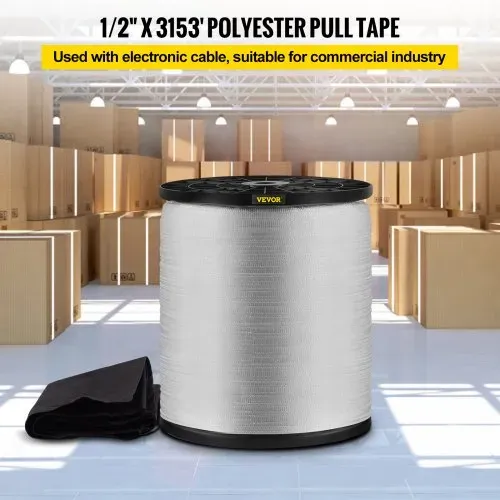 VEVOR 567 kg Polyester-Zugband, 961 m x 12,7 mm flaches Band für Draht- und Kabelrohrarbeiten, variable Funktionen, flaches Seil zum Ziehen/Laden/Verpacken bei jedem Wetter VEVOR 567 kg Polyester-Zugband, 961 m x 12,7 mm flaches Band für Draht- und Kabelrohrarbeiten, variable Funktionen, flaches Seil zum Ziehen/Laden/Verpacken bei jedem Wetter