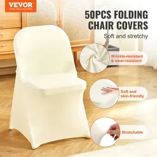 VEVOR Stuhlhussen für Klappstühle aus Elastischem Spandex, Universell Passender Stuhlbezug, Abnehmbare & Waschbare Schonbezüge, für Hochzeiten, Feiern, Essen (50 Stück, Elfenbeinweiß) VEVOR Stuhlhussen für Klappstühle aus Elastischem Spandex, Universell Passender Stuhlbezug, Abnehmbare & Waschbare Schonbezüge, für Hochzeiten, Feiern, Essen (50 Stück, Elfenbeinweiß)