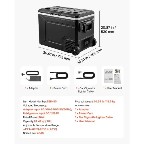 VEVOR Kompressor Kühlbox 80 L, Auto Kühlschrank mit Griff, App-Steuerung & Rädern, 12 V/24 V DC, 100–240 V AC, -20 °C bis 20 °C, Elektrische Gefrierbox für LKW, Van, RV, SUV, Reisen & Camping – Bild 6