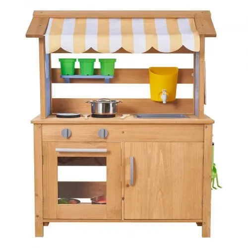 VEVOR Spielküche, Kinderküche, Spielzeugküche mit Löffeln, Spülbecken, Wassertank, Sonnenschutz, Schaufeln, Kochgeschirr & Zubehör, Outdoor-Holzküche für Kinder ab 3 Jahren, 795x339x1000mm – Bild 10
