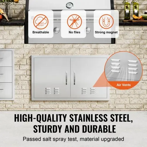 VEVOR Grill-Zugangstür, 914 x 534 mm, Doppelte Außenküchentür, Flächenbündig Montierte Edelstahltür, Vertikale Wandtür mit Griffen und Lüftungsschlitzen, für Grillinsel, Grillstation, Außenschrank – Bild 2