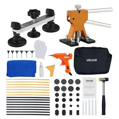 VEVOR Dellenzieher-Set, 60-tlg. zur lackfreien Dellenentfernung mit goldenem Heber, Brückenzieher, Gummihammer, Klebepistole, Werkzeug zur Entfernung von Hagelschäden an der Karosserie VEVOR Dellenzieher-Set, 60-tlg. zur lackfreien Dellenentfernung mit goldenem Heber, Brückenzieher, Gummihammer, Klebepistole, Werkzeug zur Entfernung von Hagelschäden an der Karosserie