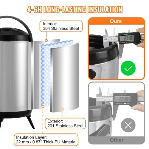 VEVOR Heiß- und Kaltgetränkespender Getränkespender 7,6 L, Edelstahl Heiß- und Kaltwasserbrunnen Getränkespender mit Zapfen & Tragegriff für Kaffee, Wasser, Saft Isolierkanne für Cafés, Bars – Bild 2