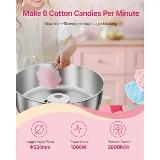 VEVOR elektrische Zuckerwattemaschine kommerzielle Zuckerwattegeräte mit Wagen (1000 W) mit 52 cm Edelstahlschüssel & Zuckerschaufel & Schublade, perfekt für Kindergeburtstage Familienfeiern Rosa VEVOR elektrische Zuckerwattemaschine kommerzielle Zuckerwattegeräte mit Wagen (1000 W) mit 52 cm Edelstahlschüssel & Zuckerschaufel & Schublade, perfekt für Kindergeburtstage Familienfeiern Rosa