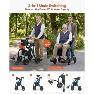 VEVOR 2-in-1 Rollator Faltbar mit Sitz, Leichter Gehwagen mit Reifen, Gehhilfe bis 136 kg mit Rückenlehne Tasche Gehstockhalter, Höhenverstellbare Laufhilfe mit Feststellfunktion für Senioren, Blau VEVOR 2-in-1 Rollator Faltbar mit Sitz, Leichter Gehwagen mit Reifen, Gehhilfe bis 136 kg mit Rückenlehne Tasche Gehstockhalter, Höhenverstellbare Laufhilfe mit Feststellfunktion für Senioren, Blau