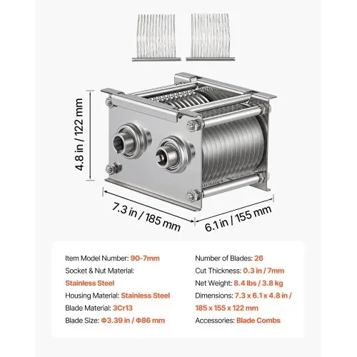VEVOR Ersatzklingensatz für Modell 90 Aufschnittmaschine 7 mm Edelstahl, Austauschklinge für Gewerbliche Fleischschneider, Kammförmiges Klingen-Set Geeignet für Entbeintes Fleisch & Weiches Gemüse – Bild 6