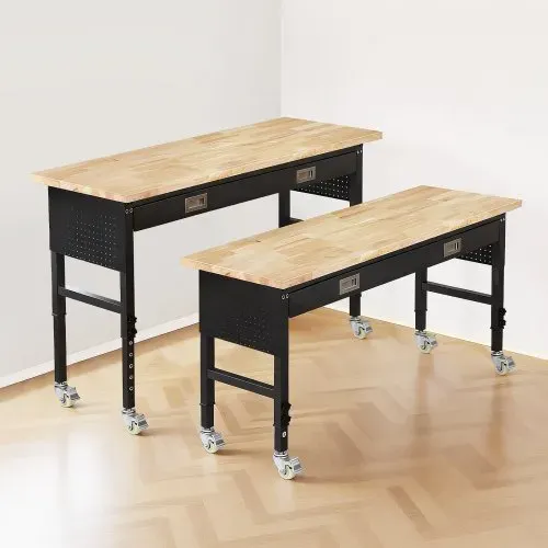 VEVOR Werkbank 1524x610 mm, Arbeitstisch 680 kg, Werktisch 760-1010 mm Höhenverstellbar, Garagentisch mit Schublade, Steckdose, Rollen & Lochwand, Werkstatttisch für Garage, Werkstatt, Büro – Bild 7