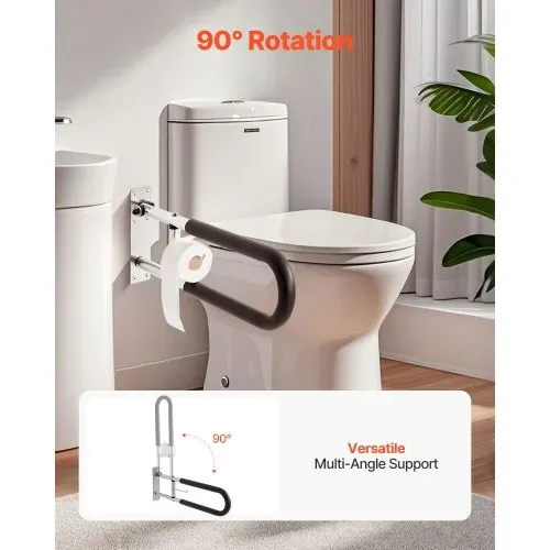 VEVOR Aufstehhilfe Toilette, 76,5 cm Wandstützgriff, Handikap Haltegriff für Senioren, hochklappbare Toiletten-Haltegriffe mit Anti-Rutsch-Griff, 136 kg Tragkraft, Sicherheitshandlauf mit Papierhalter – Bild 5