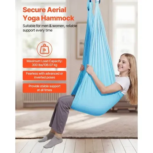 VEVOR Aerial Yoga Hängematte, max. Tragkraft 136,07 kg, Yoga-Schaukel mit Nylongewebe & Daisy Rope & PE-Reißverschlusstasche, Gymnastikschaukeln Doppelfunktion Anti-Gravity-Übungen Blau – Bild 2