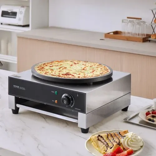 VEVOR elektrischer Crepemaker Crepe-Maschine 3000 W flache Crepe-Grillplatte 40 cm, antihaftbeschichteter fannkuchenherd aus Edelstahl, runder Cerealien-Pfannkuchenherd, Temperaturregelung – Bild 7