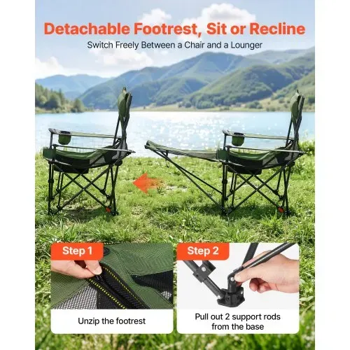 VEVOR Campingstuhl faltbar, Liegestuhl mit 4 verstellbaren Positionen, Relaxsessel Liege mit Getränkehalter, Netz-Strandstuhl mit Kopfstütze & Fußstütze, trägt 100 kg, für Outdoor Camping, grün – Bild 3