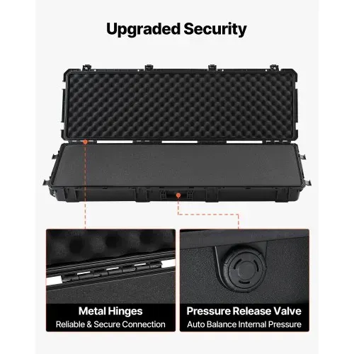 VEVOR Waffenkoffer mit Hartschale für Langwaffen, abschließbarer Gewehrkoffer mit vorgeschnittenen Schaumstoffen, Langwaffenkoffer Waffenaufbewahrung rollbar IP67 wasserfest, 139,1 x 43,5 x 18,8 cm Schwarz – Bild 5