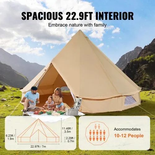 VEVOR Glockenzelt 7 x 3,5 m Jurten Zelt TC-Baumwolle und robusten Eisenstangen mit einer PVC-Bodenplane Campingzelt 12 Personen Familienzelt 12 Fenster Gruppenzelt für Outdoor-Abenteuer – Bild 3
