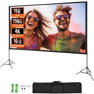 VEVOR Projektion Beamer Leinwand mit Ständer 381 cm HD 4K Outdoor Indoor Projektor Screen Schnelles Klappbare Tragbare Filmleinwand 16: 9 für Heimkino, Camping und Freizeitveranstaltungen Schwarz VEVOR Projektion Beamer Leinwand mit Ständer 381 cm HD 4K Outdoor Indoor Projektor Screen Schnelles Klappbare Tragbare Filmleinwand 16: 9 für Heimkino, Camping und Freizeitveranstaltungen Schwarz