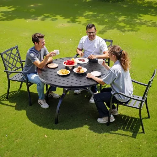 VEVOR Terrassentisch Gartentisch Balkontisch (1200 x 725 mm) aus Kohlenstoffstahl runder Esstisch für Outdoor Hof Terrasse Garten Veranda, wasserfest, mit 38 mm Schirmloch, 68 kg Tragkraft Schwarz – Bild 7