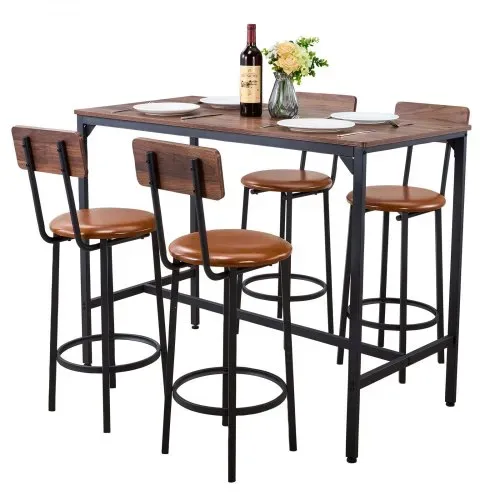 VEVOR Bartisch-Set (5-tlg.) mit 4 Barstühlen & abgerundeten Kanten, rechteckiger Kneipentisch Stehtisch (1200 x 600 x 915 mm), Bistrotisch Esstisch, geeignet für Büro Minibar Esszimmer Wohnzimmer – Bild 9