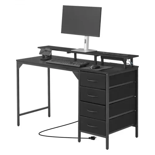 VEVOR Computertisch Bürotisch Schreibtisch mit intelligenten LED-Leuchten & Steckdosen, Arbeitstisch mit 4 großen Schubladen & Monitorständer, Arbeitszimmer Wohnzimmer Homeoffice Schwarz – Bild 10