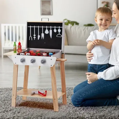 VEVOR Holzgrill-Spielzeuggrill, Kindergrill-Spielset mit Spiellebensmitteln und Grillwerkzeugen, Küchenzubehör aus Holz für Spiellebensmittel (21-teilig), Rollenspiel-Kochspielzeug für Kleinkinder, Jungen und Mädchen ab 3 Jahren, Geschenk – Bild 7