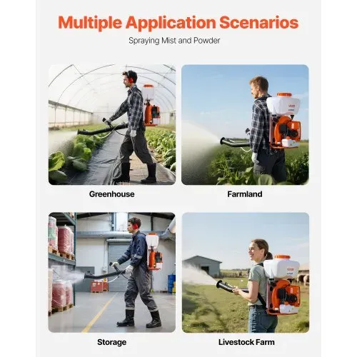 VEVOR Rucksack-Nebelsprühgerät, 63 cc, 3 PS-Motor, gasbetriebener Nebelsprüher mit 16 L-Tank, Pulver- & Flüssigkeitsnebelsystem, für Gartenarbeit & Landwirtschaft, Gemüsegewächshäuser – Bild 3