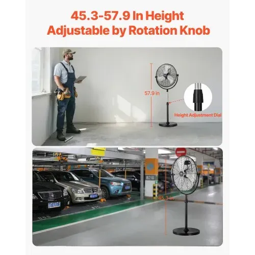 VEVOR Industrieller Standventilator, 560 mm Ventilator mit 115-147 cm einstellbarer Höhe, Bodenventilatoren mit 3 einstellbaren Geschwindigkeiten, Windmaschine für Wohnzimmer, Zuhause, Büro, Schwarz – Bild 4